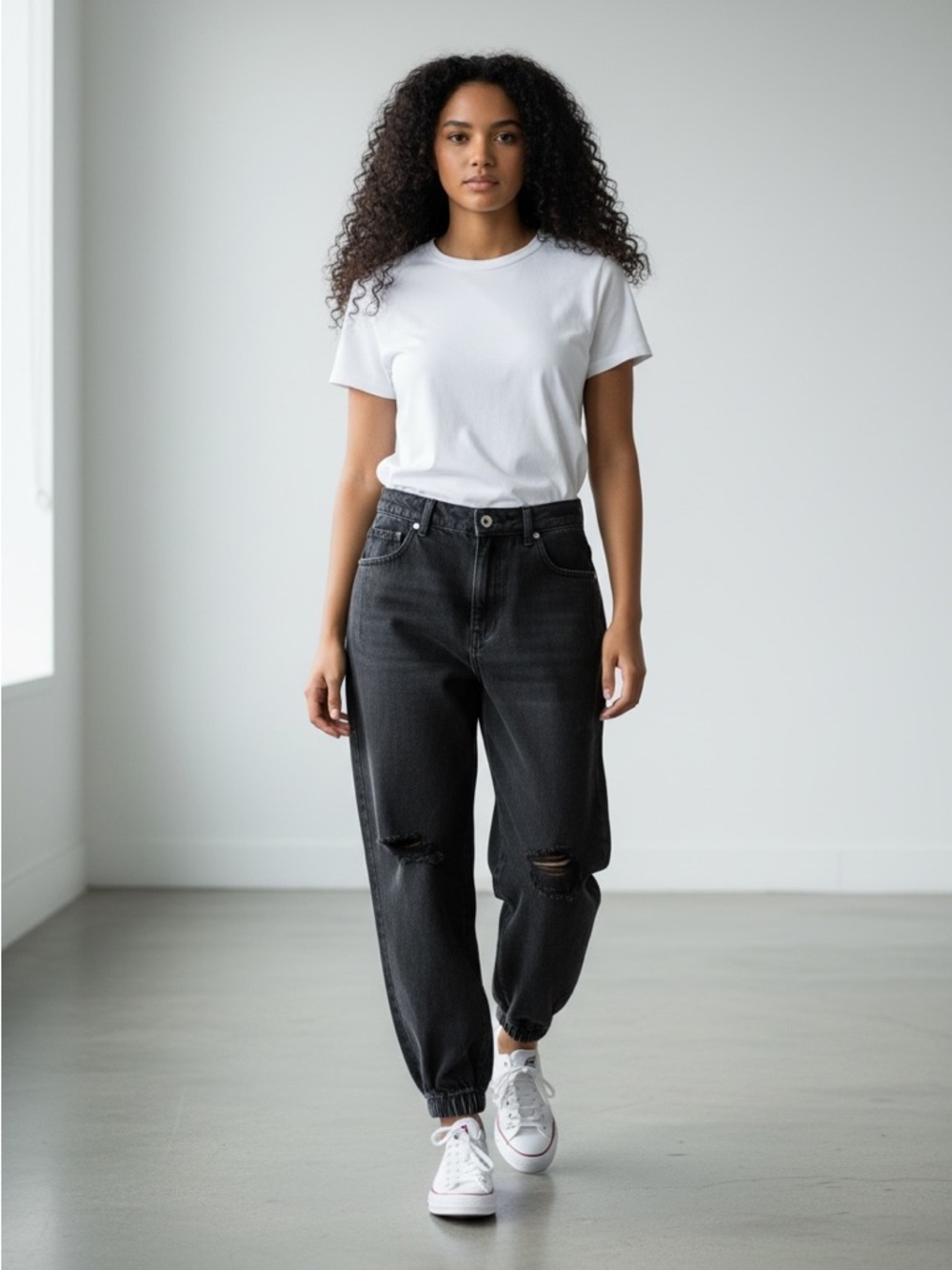 POL Distressed Boho Jogger Pant in Black Size L